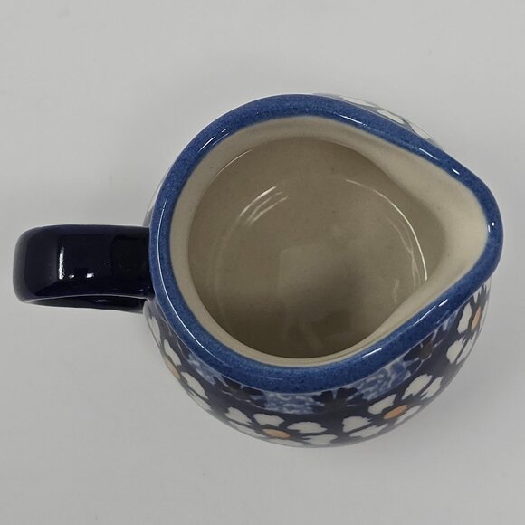Ceramika Wiza Polish Pottery Hand Made Creamer Mini Pitcher Blue Floral - Picture 7 of 10